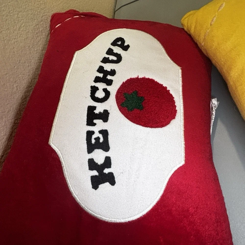 Ketchup And Mustard Packets Pillow Set Fun Food Condiment Home Decor Soft Fuzzy